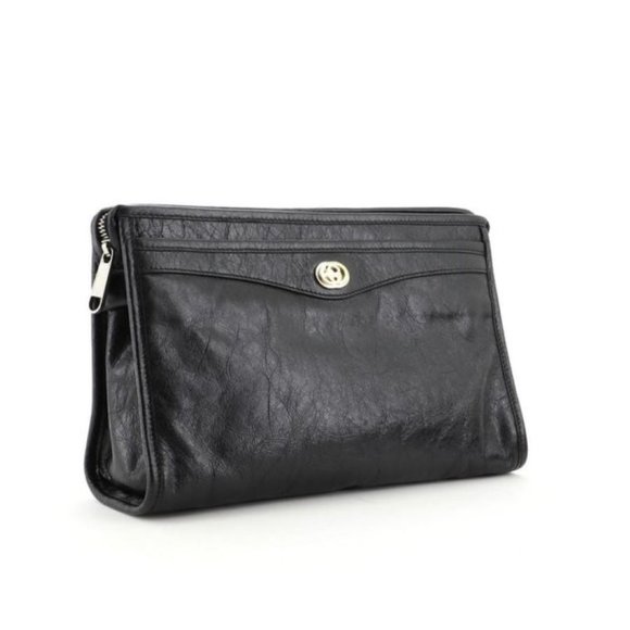 NIB Gucci Marina black cracked calfskin leather cosmetic bag/ clutch